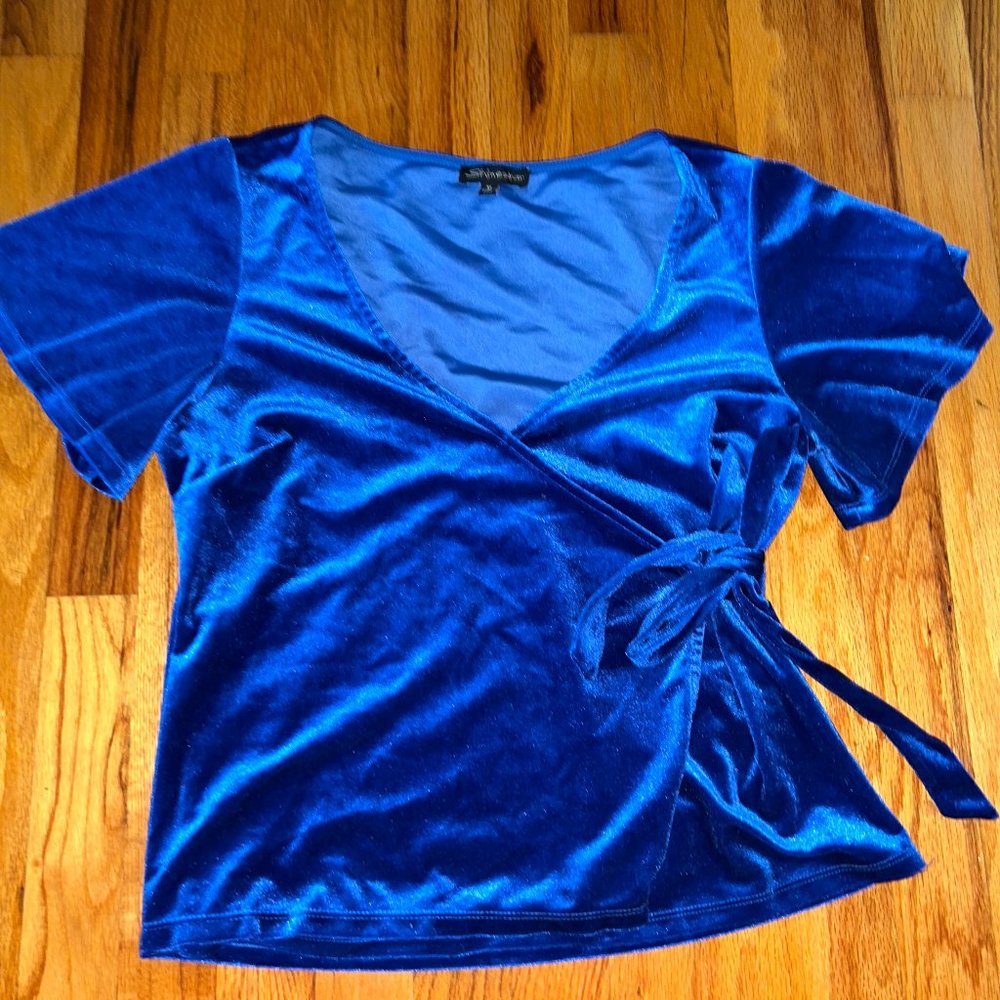 Velvet Royal Blue Wrap Shirt